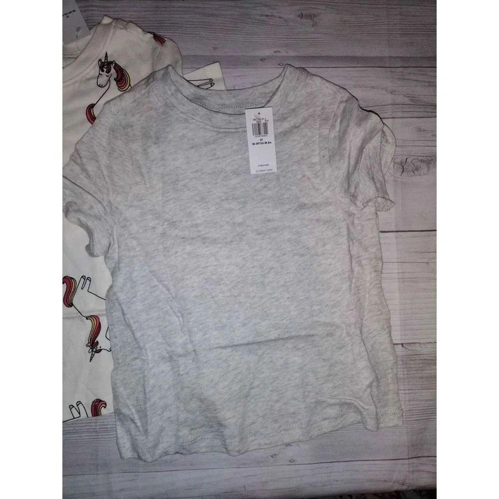 Old Navy Girls 3T Short Sleeve T-Shirt 3-Pack Pink Grey Unicorn Print Cotton